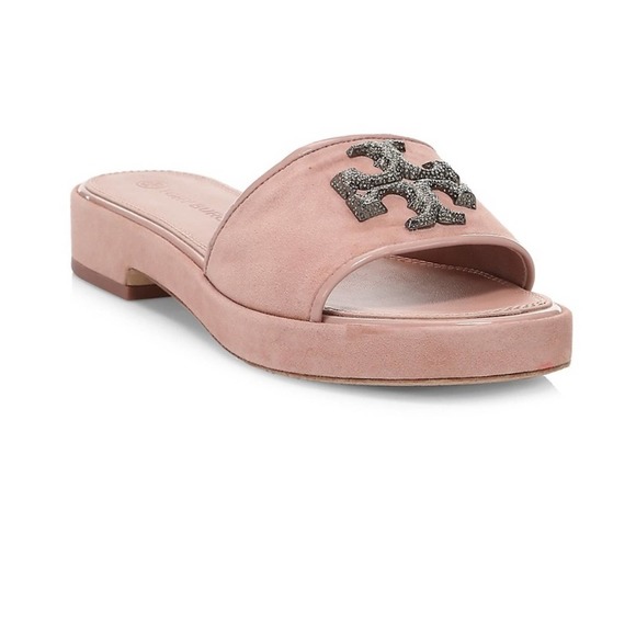 Tory Burch Shoes - Tory Burch Eleanor Crystal-Embellished Suede Slides